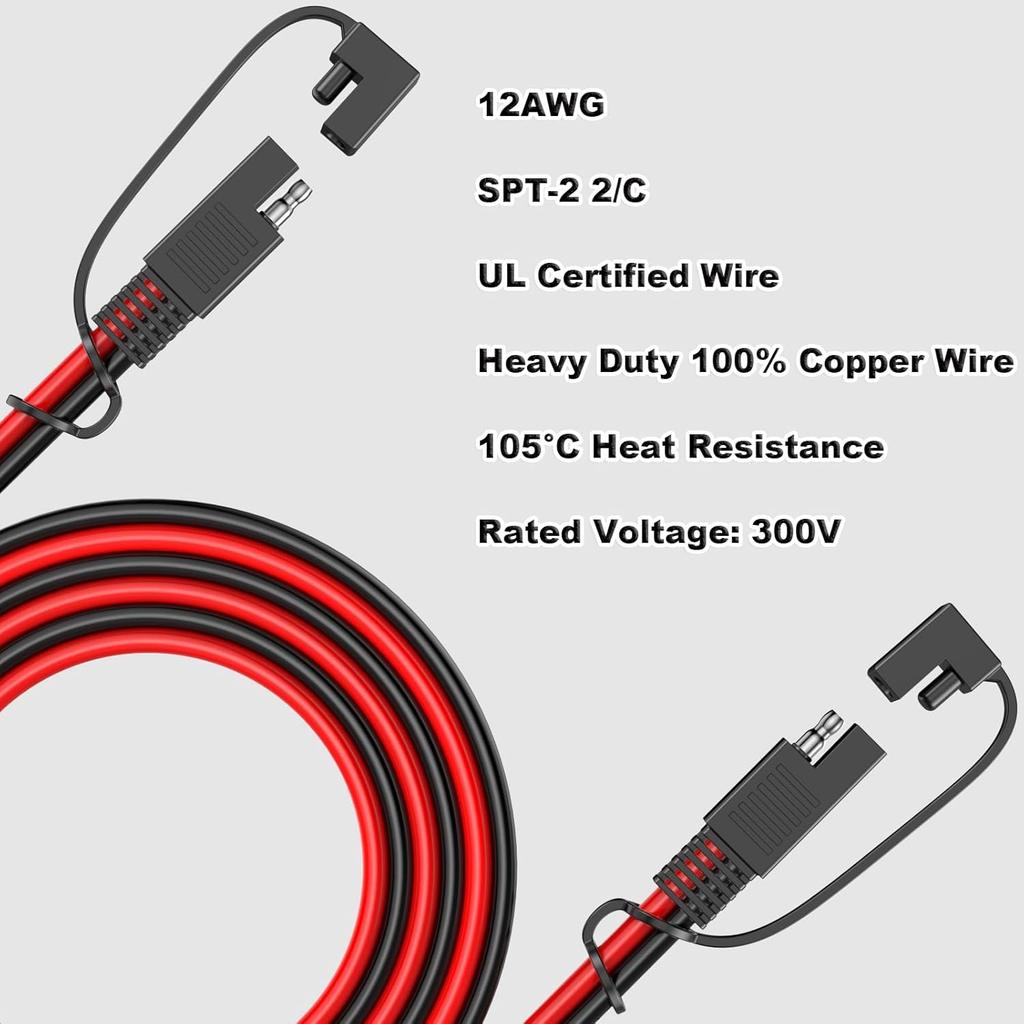 12AWG SAE Extension Cable, 10FT SAE Connector Extension Cable Quick Disconnect Wire Harness With Polarity Reverse Adapter For Solar Panel, Battery,