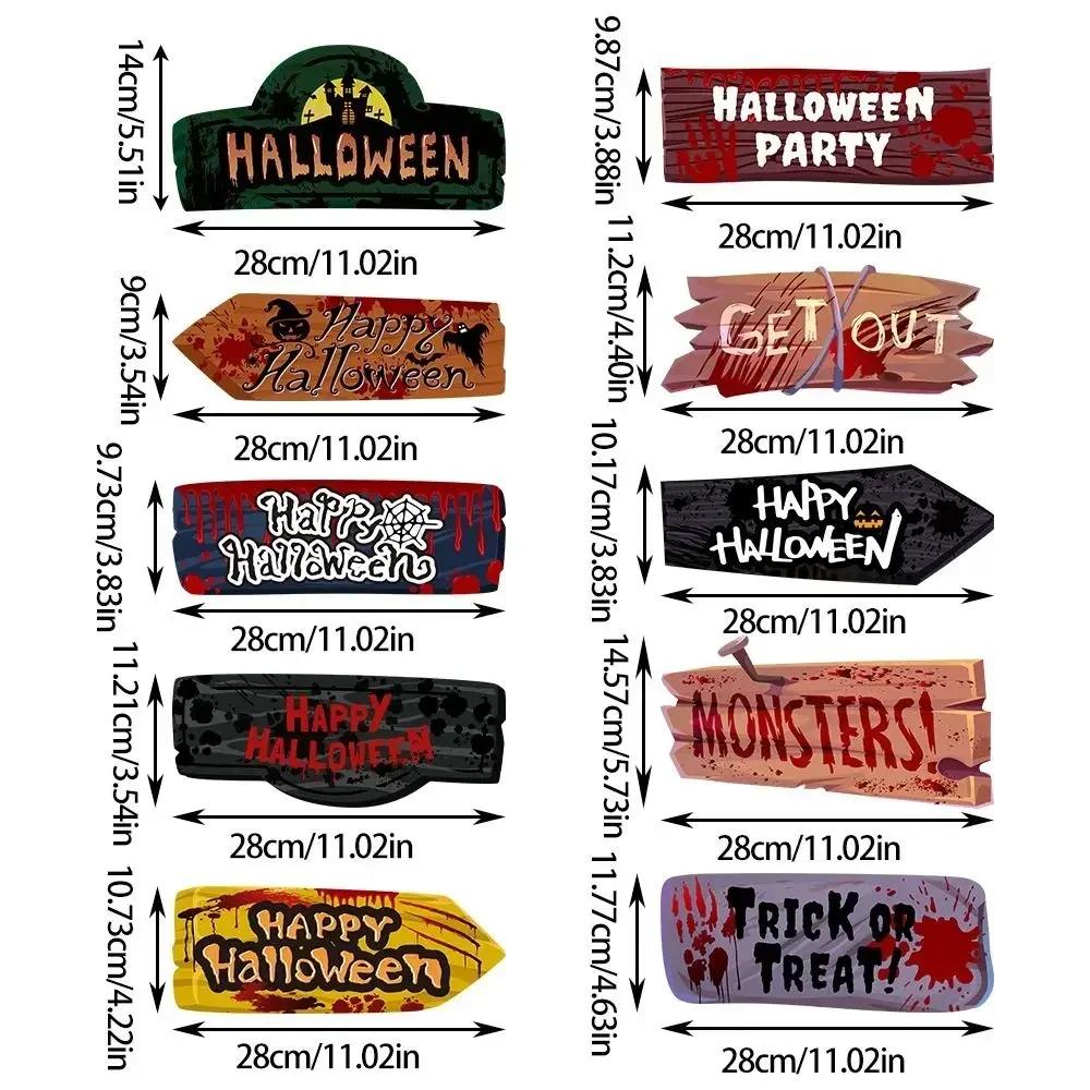 10 PCS Paper Terror Road Signs Scary Design Assorted Styles Warning Sign Halloween Decorations Beware Yard Signs Halloween Party