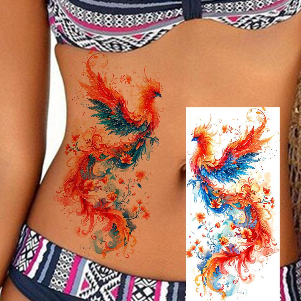 1 Sheet Phoenix Watercolor Temporary Tattoos For Women Girls Fake Covers Up Water Transfer Tattoo Sticker Adults Arm Waist Thigh
