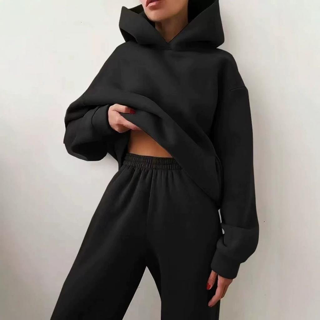 Autumn and winter European and American women's independent station, casual fashion thickened long-sleeve sweatshirt and pants two-piece set