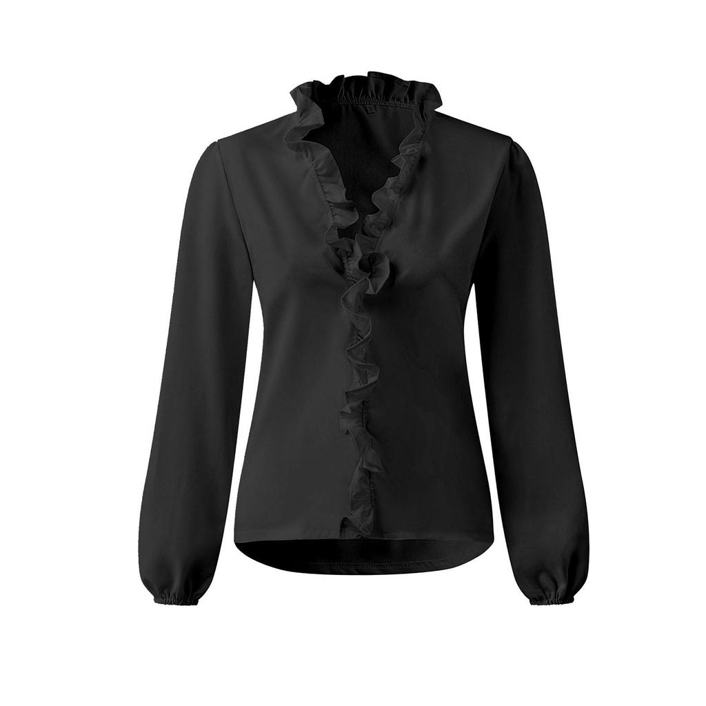 Damska bluzka z długim rękawem i falbankami, europejski i amerykański styl, kolekcja Wiosna/Lato 2025