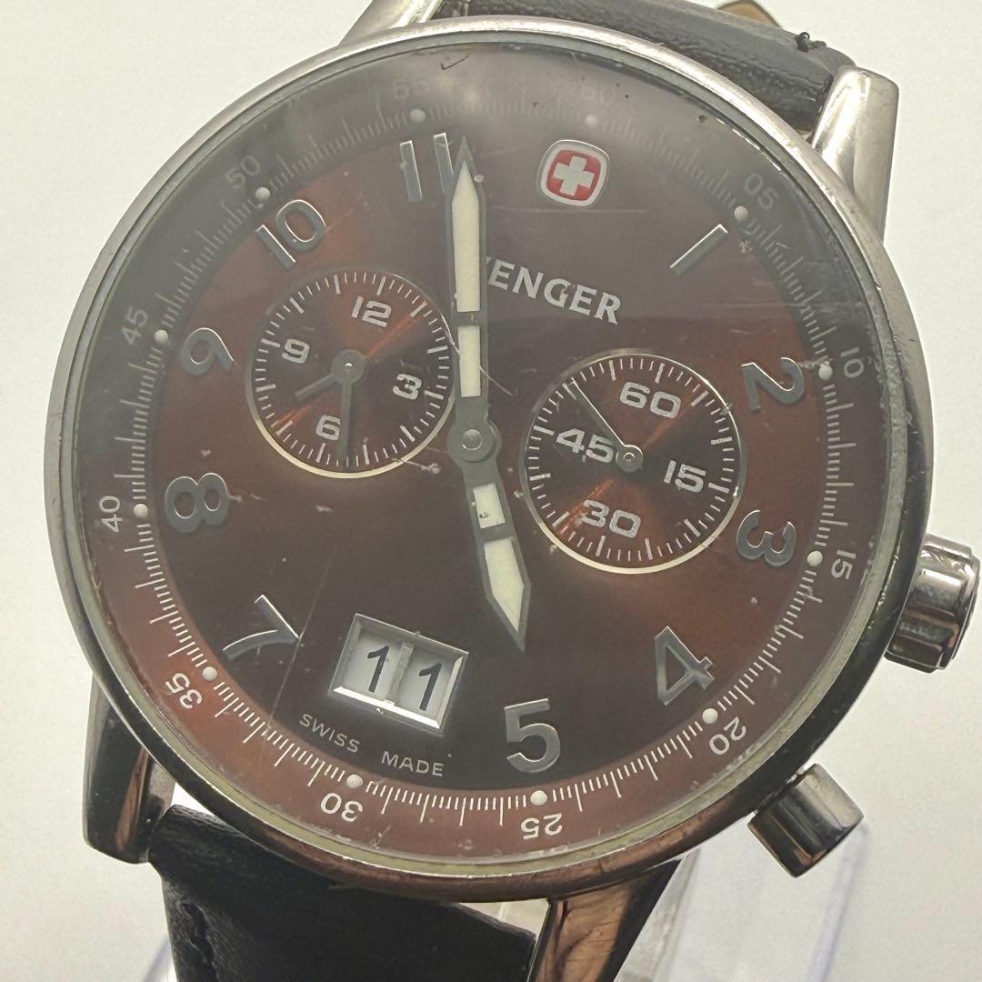 Used Working new battery new belt WENGER Wenger wristwatch quartz date