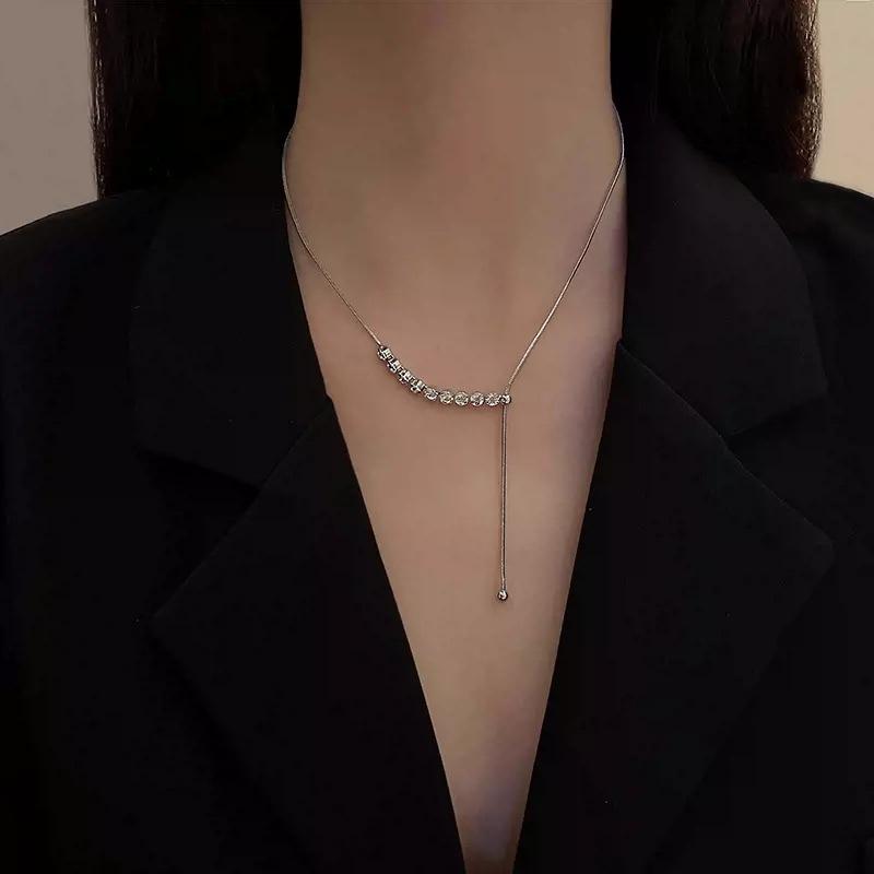 Silver zircon necklace light luxury niche pendant accessories hip hop fashion sweater chain