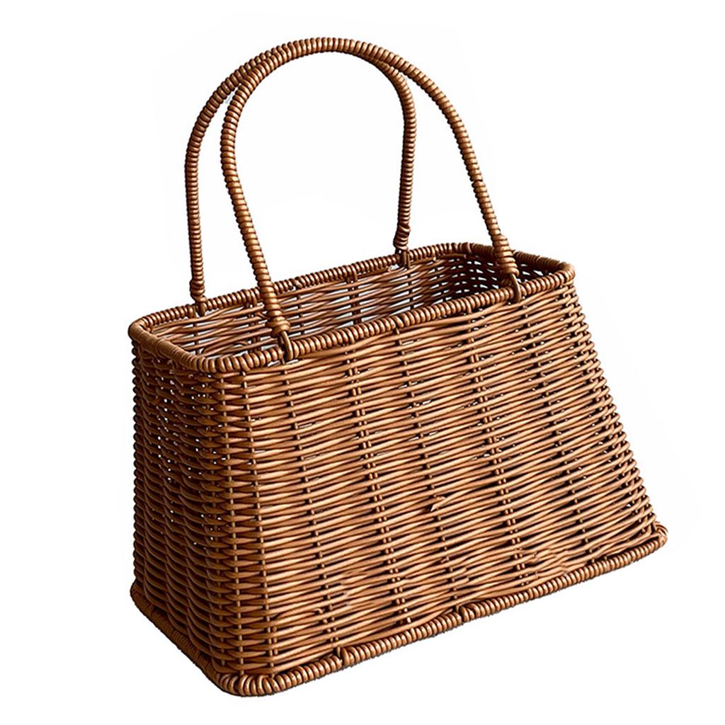 Kunststoff Imitation Rattan Korb Rustikaler Imitations Handgeflochtener Picknickkorb mit Griff zur Aufbewahrung von Lebensmitteln