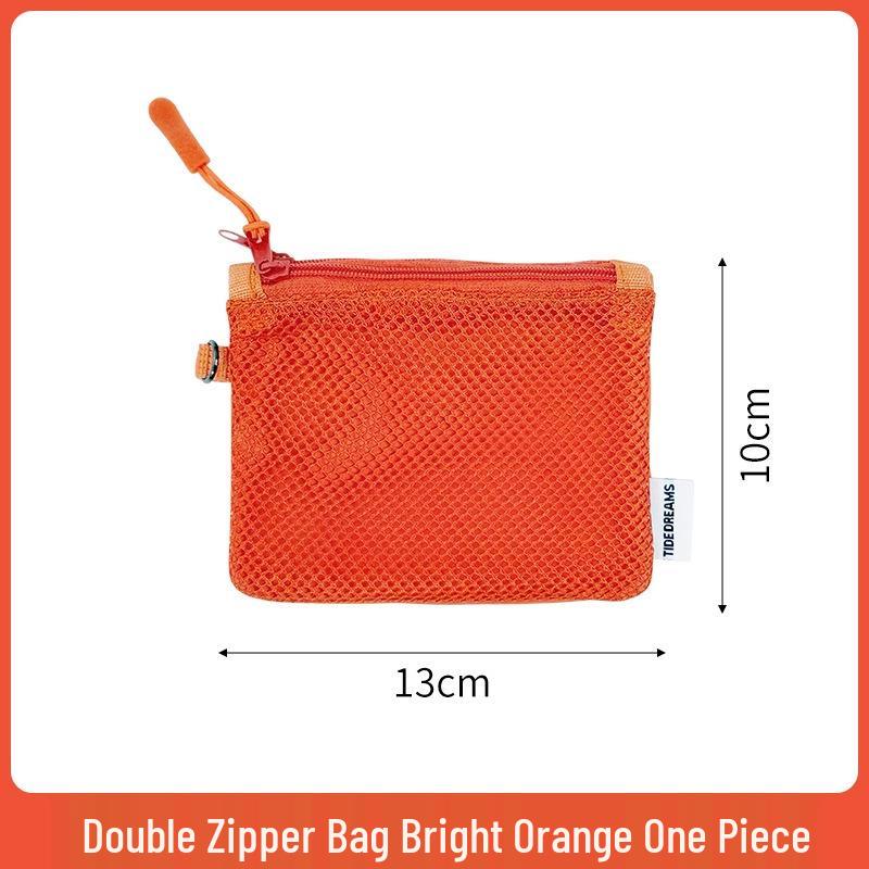 Korean Style Double-Layer Recycled Polyester Mesh Zipper Pouch for Lipstick, Coins, and Sundries