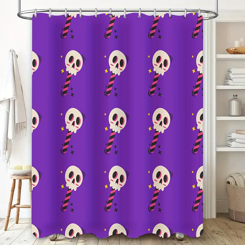 Vintage Skull Candy Canes Shower CurtainHalloween Pattern Decorative Waterproof Bath Fabric Purple 3D Printing Bathroom Decor Ho