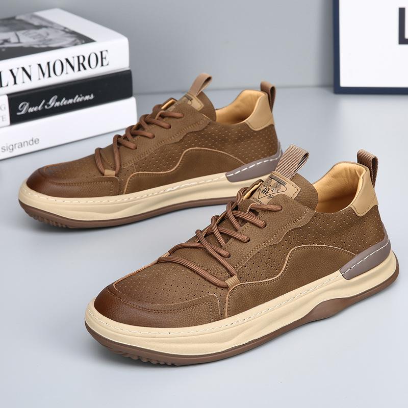 Hollow Punching Casual Leather Shoes Men's Extra Large Size 46 47 Leather Little White Shoes Versatile Breathable Board Shoes Tide