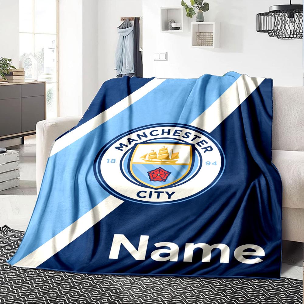 Custom Name Manchester City Theme Printed Blanket Perfect For Couch Bed Travel Outdoor Use Machine Washable Cozy Durable