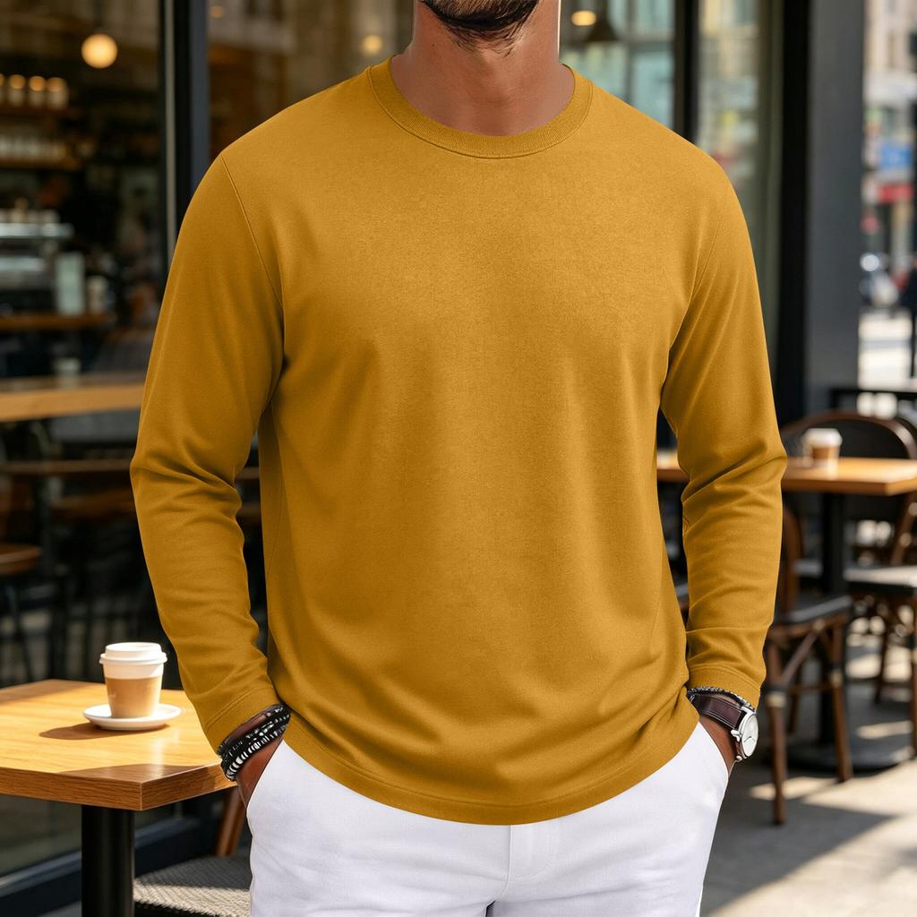 T-shirt da uomo a maniche lunghe con scollo morbido per uso casual quotidiano