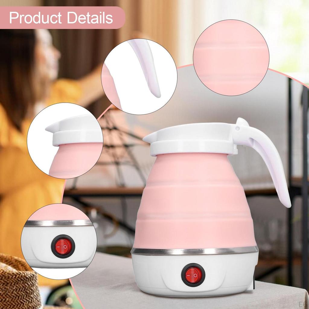 Travel Folding Electric Kettle 600ml Silicone Lightweight Small Water Boiler White