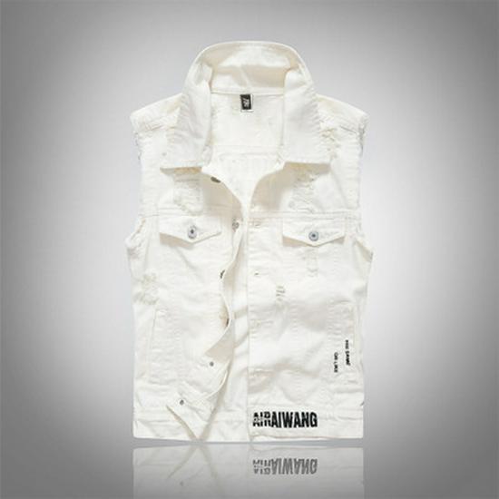 Trendy Korean-Style Men s Plus Size White Denim Vest 4XL белый