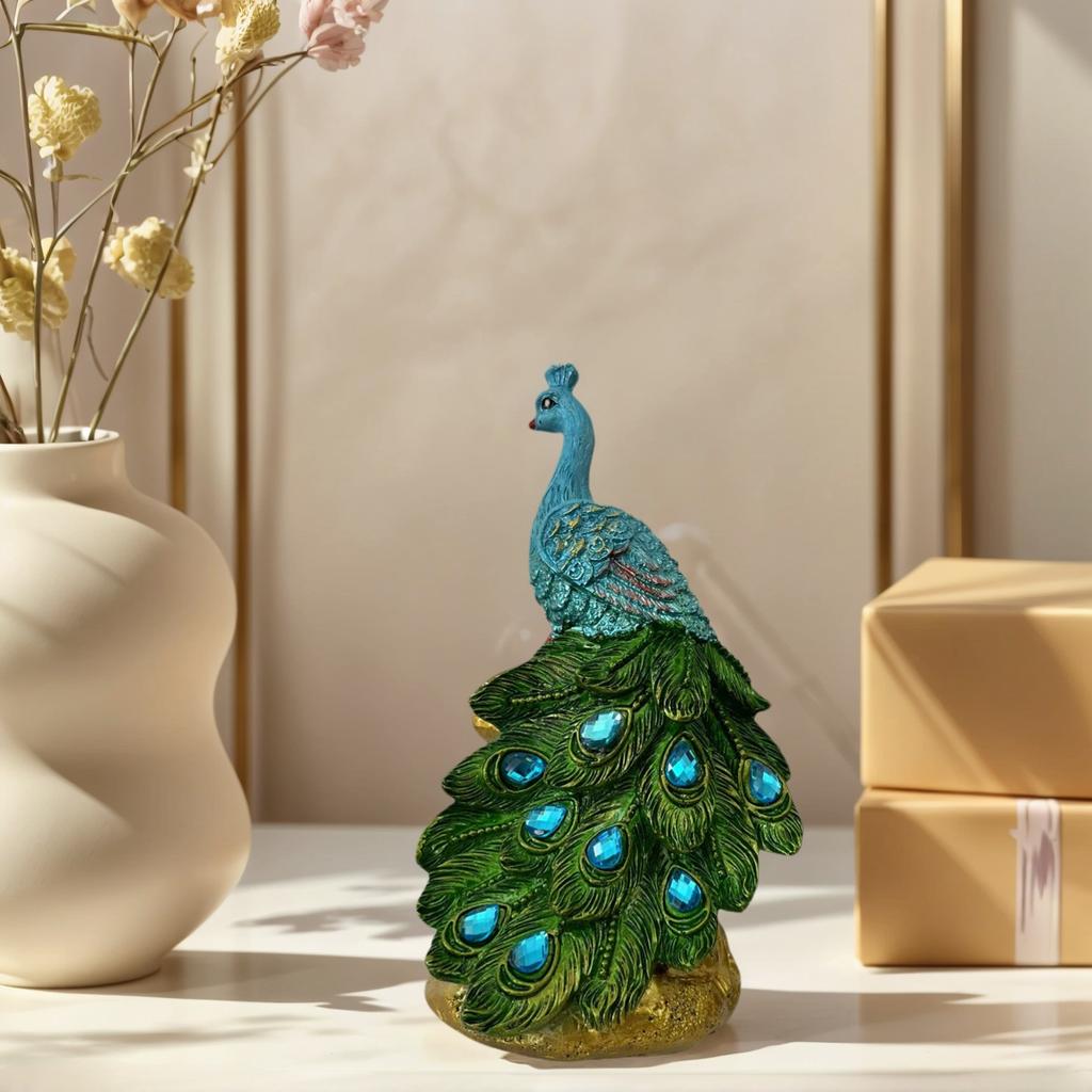 1 Pièce d'Ornement Sculpture Artisanale en Résine Paon Artistique, Décoration de Maison Feng Shui, Décoration Luxueuse pour Salon, Hall d'Entrée et Meuble à Vin