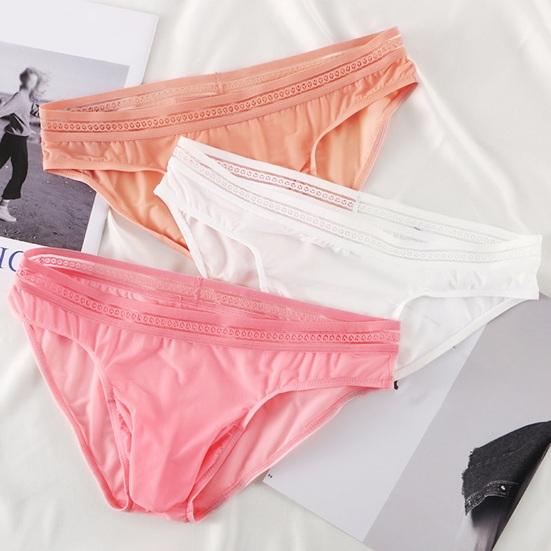 Men Briefs Mid-rise Elastic Waistband Thin Ice Silk Panties Solid Color Perspective Breathable Comfortable Fit Underwear