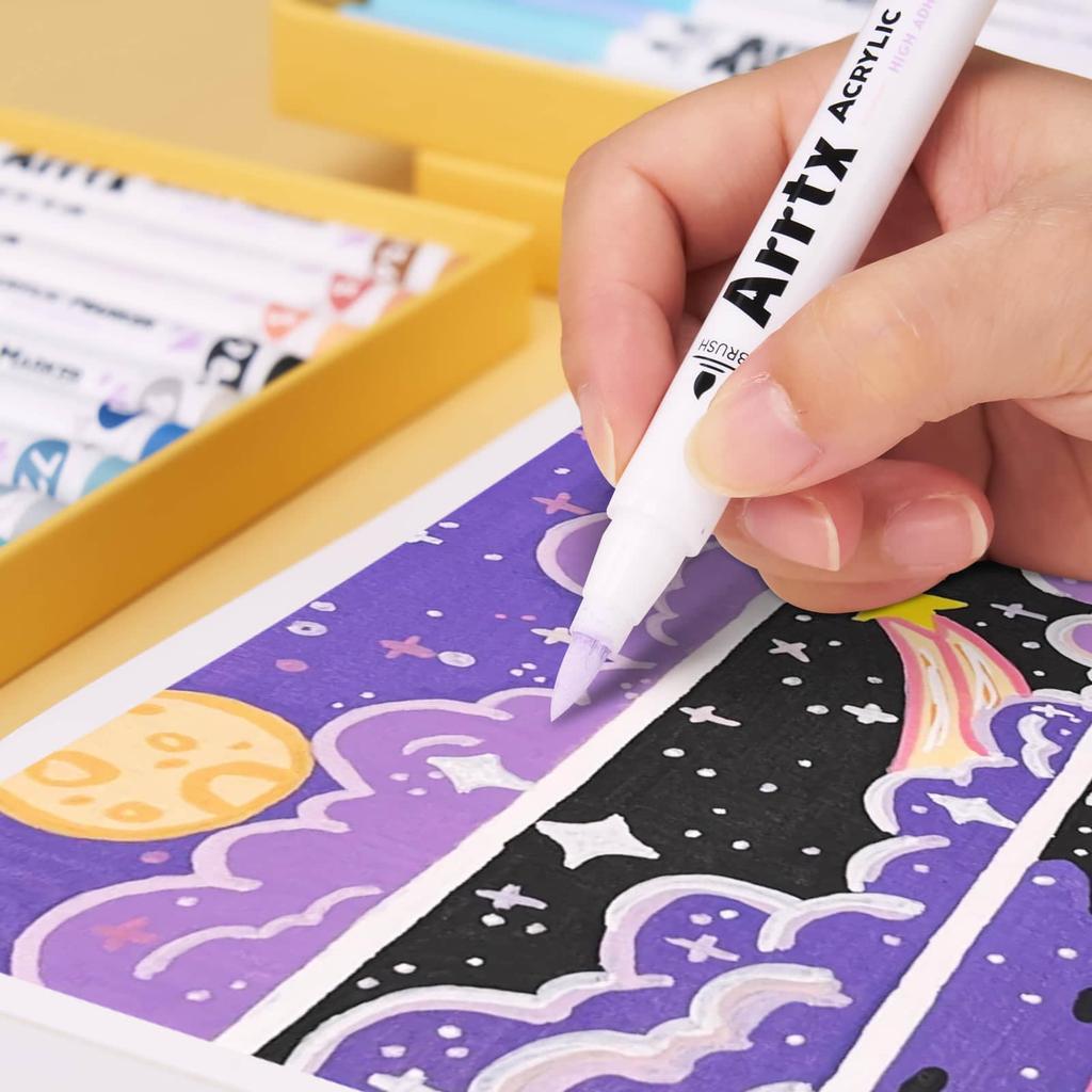 48 Colors Acrylic Markers Brush Tip Acrylic Paint Pens for Rock DIY Craft Art Supplies Painting, Glass, Stone, Wood, Ceramic, Fabric, &