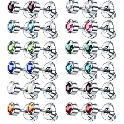 Vogue Earrings Tragus Ear Piercing Earring Gold/Silver 2PCS/1Pair Birthstone Gun Gem 316 Stainless Steel Cartilage Body Jewelry Ear Studs