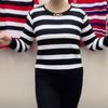 T-shirt de fond tricoté à rayures horizontales pour femmes d'âge moyen et grande taille, pull fin extensible à la mode