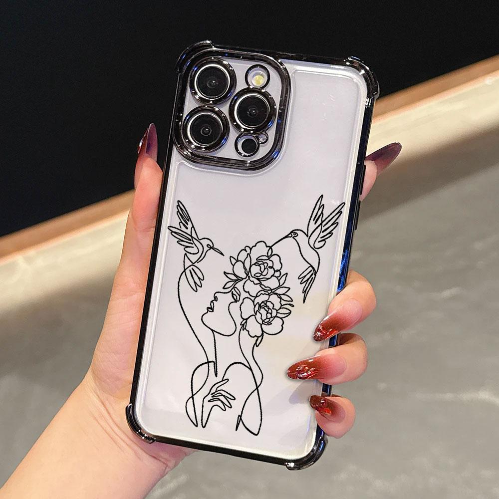 Animal Woman Girl Face Line Funda For iPhone 17 Pro 16 15 14 13 12 11 Pro Max Case 17 Plus 17E 16E 17Air Silicone Phone Cover