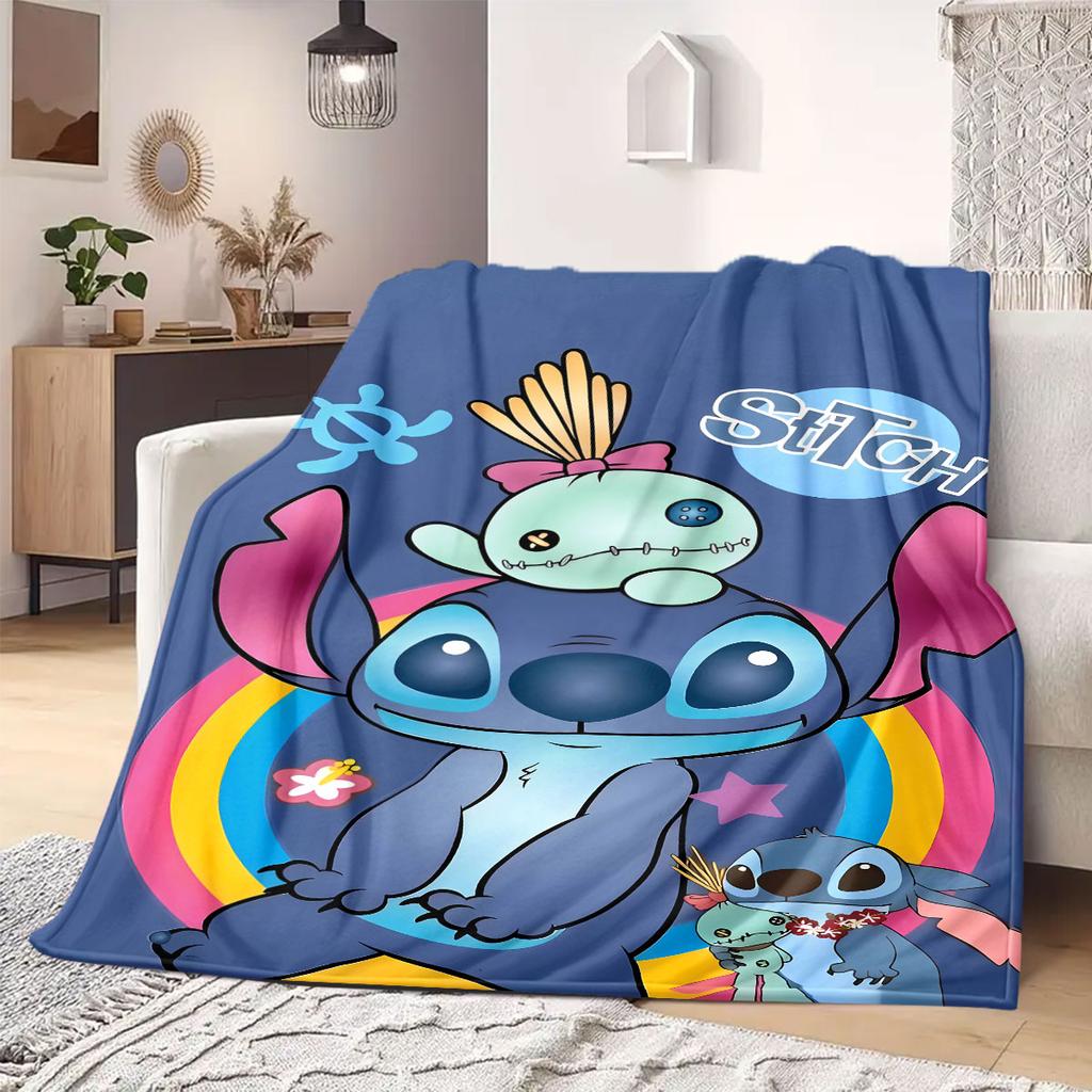 Stitch Cartoon Flannel Blanket Print for Travel Picnics Bedrooms Sofas Beds Chairs Home Decor Available