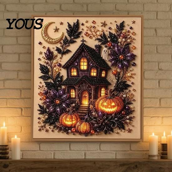 Sieraden Kralen Kunst Ambacht Halloween Nep Parel Set, Pompoen Geest DIY Schilderen Handgemaakte Muurhangende Afbeeldingen 3D Ambacht Set voor Volwassenen, Sets