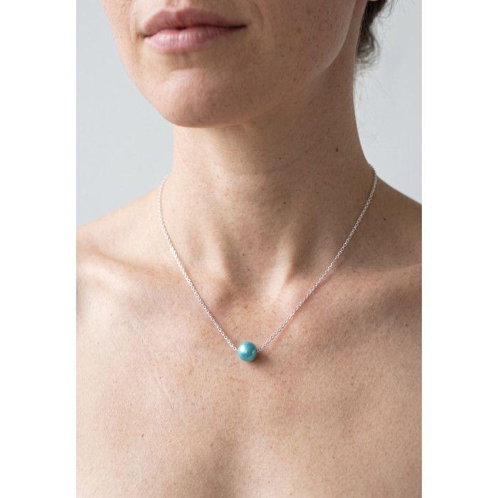 Necklace - Pearls & Colors - AAA+ Freshwater Cultured Pearl - 8-9 Mm - Turquoise Blue - 925 Sterling Silver