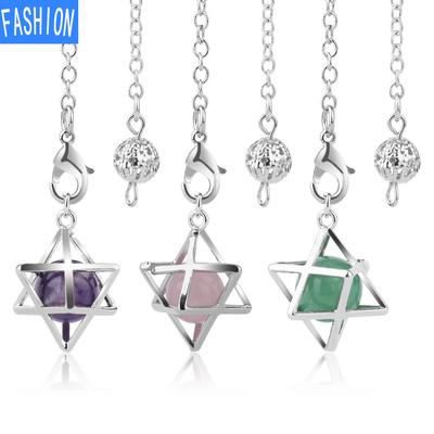 Hollow Out Metal Merkaba Merkaba Six Pointed Star Spirit Pendulum Natural Crystal Beads Interesting Jewelry
