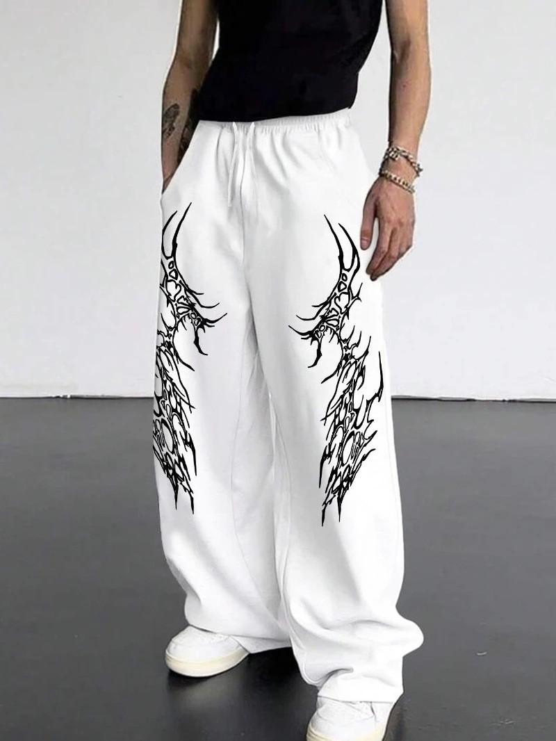 2026 A/W Y2K Gothic Print Unisex Schnürung Weites Bein Sporthose M gray