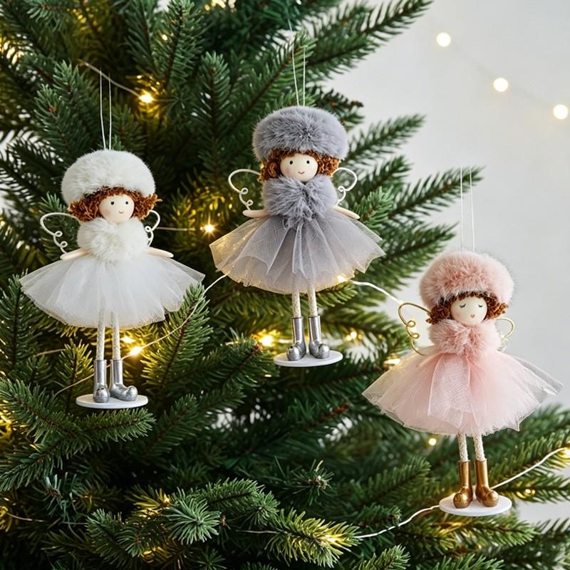 Christmas Angel Girl Doll Ornament With Tulle Skirt Tree Decoration Festive Hanging Decor Gift