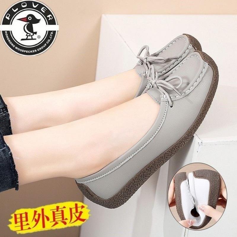 

Foreign trade soft sole soft surface one pedal small leather shoes breathable soft sole women s single shoes 2025 summer new Doudou 40 светло-серый