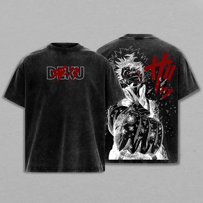 Anime My Hero Academia Bakugou Katsuki Printed Tee Men Women Washed Cotton T-shirts Vintage Loose T Shirt Harajuku Male Tshirt