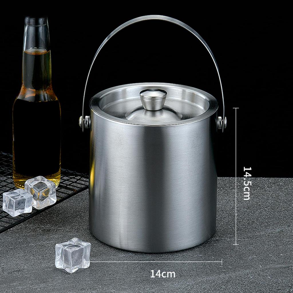 Stainless Steel Insulated Ice Bucket with Lid,Carry leather Handle,Great for home and bar, Chilling