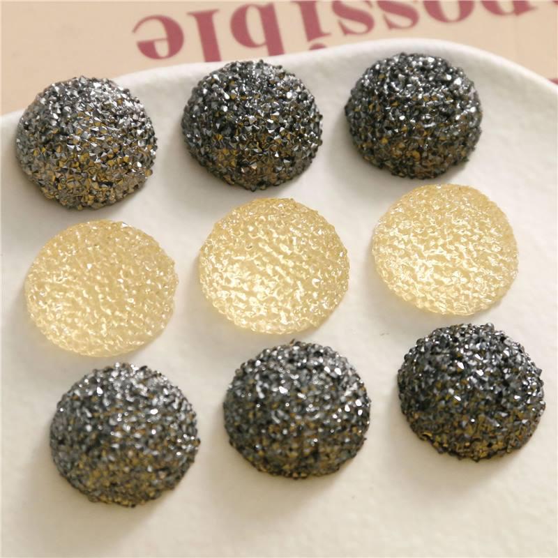 Lux Black Silver Rhinestone Resin Accessories: Half-Round DIY Earring, Hair Clip, Phone Case Material.