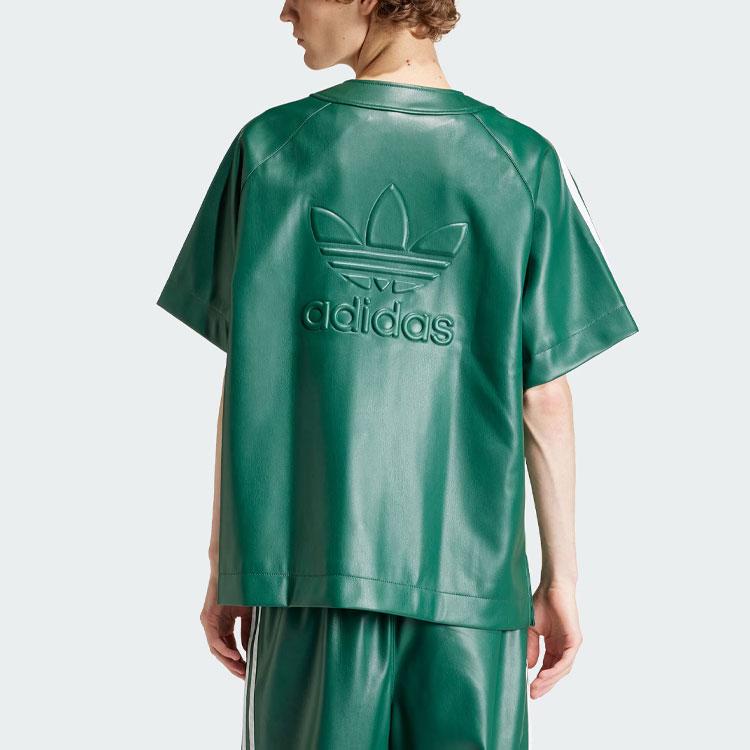 Adidas Originals Adicolor Faux Leather Shirt with Embossed Logo and Three-Stripe Block Men Tops Forest-Green IZ4047