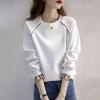 Sweat à capuche fin en coton pour femme, toute l'année, coréen, sans capuche, ample, pull à manches longues, col rond, haut deux pièces factice