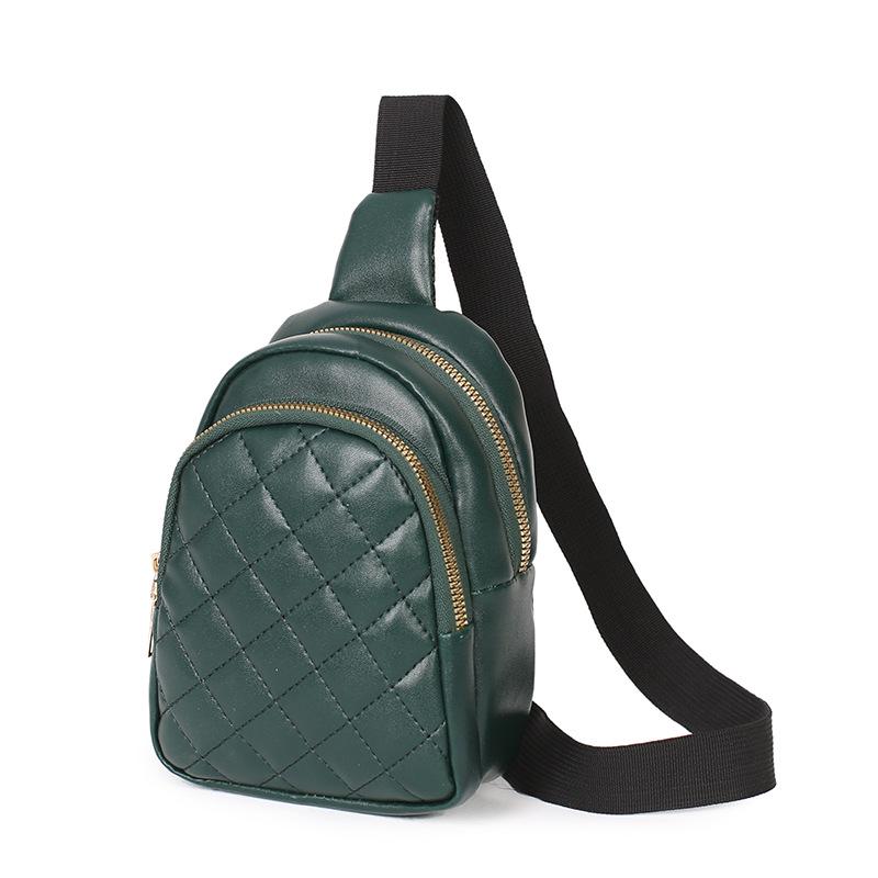 2026 Women's Textured PU Chest Bag: Fashion Diamond Lattice with Wide Shoulder Strap for Casual Wear