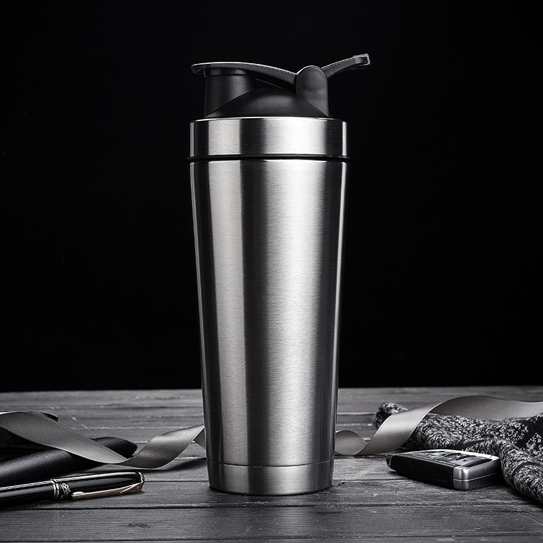 Edelstahl Shakerflasche mit Skala - Protein-, Fitness- & Sportwasserflasche zum Mischen von Enzymgetränken & Mahlzeitenersatz