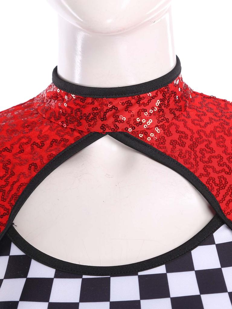 Damen glitzernder pailletten karierter Patchwork Rennfahrer Overall