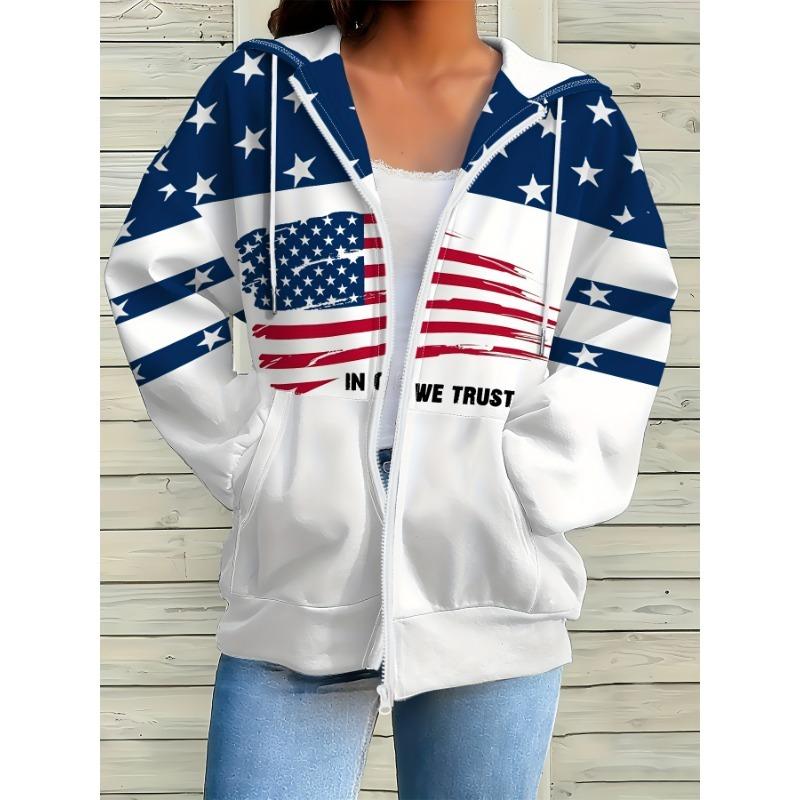 Women's Full Zip American Flag Hooded Sweatshirt