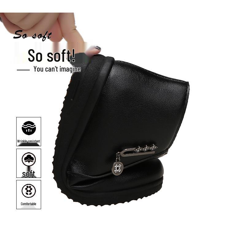 Women's Winter Soft Sole Cotton Boots for Middle-Aged and Elderly - Velvet-Lined, Flat Bottom, Leather Short Boots