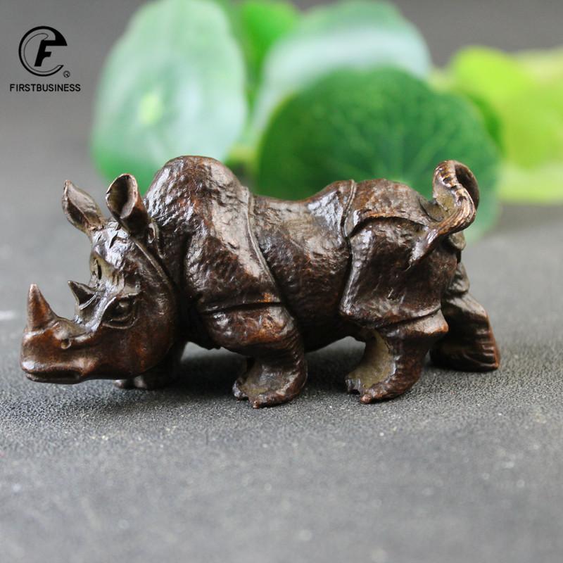 Big Pure Copper Cute Rhinoceros Miniatures Figurines Solid Vintage Brass Rhino Ornaments Tea Pets Desktop Decorations Craft