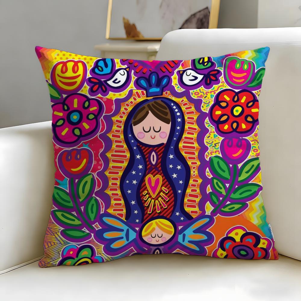 art theme Cartoon Virgin Mary Art Cushion Cover Soft & Easy-Wash Pillow Case – Versatile for Couch, Bed, Travel and Office