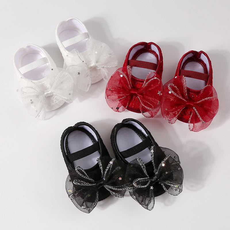 Infant Baby Girls Flat Non-slip Mesh Bow Shoes First Walking Shoes Princess Shoes