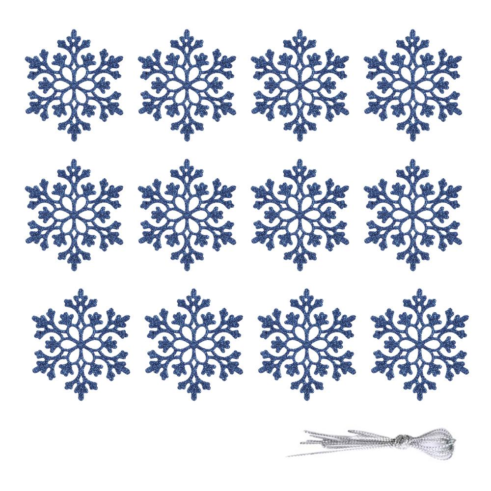 Christmas Snowflake Ornaments, 12pcs Plastic Glitter Snow Flakes Ornaments Xmas Tree Pendant Snowflake for Christmas Tree Decor