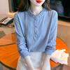 Women's Ruffle Collar Jacquard Cotton Blouse - Slimming Long Sleeve Spring Shirt