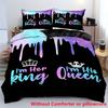 2/3Pcs Crown King & Queen Letter Print Duvet Cover Set (1 Duvet Cover + 1/2 Pillowcase Without Core) Soft Comfortable Couple