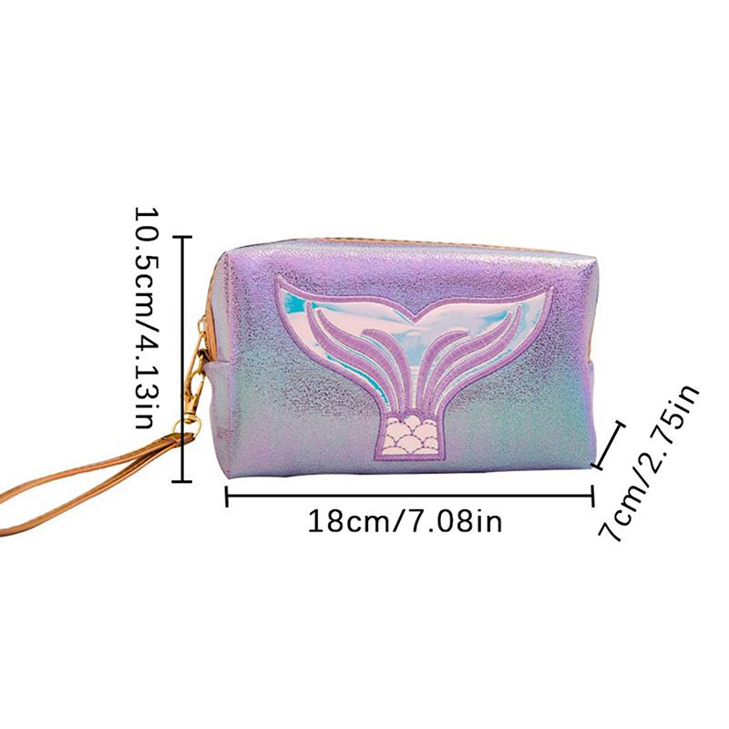 Syreni Ogon Kosmetyczka Laserowy Kolor Podróżna Kosmetyczka Organizer z Paskiem na Nadgarstek Śliczna Kreatywna Laserowa Saszetka Podróżna Pu Dla Dziewcząt