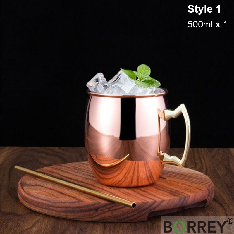 BORREY Stainless Steel Coffee Mug Tea Cup Moscow Mule Copper Mugs Hammered Copper Plated Beer Cocktail Mug Bar Bartender Tools