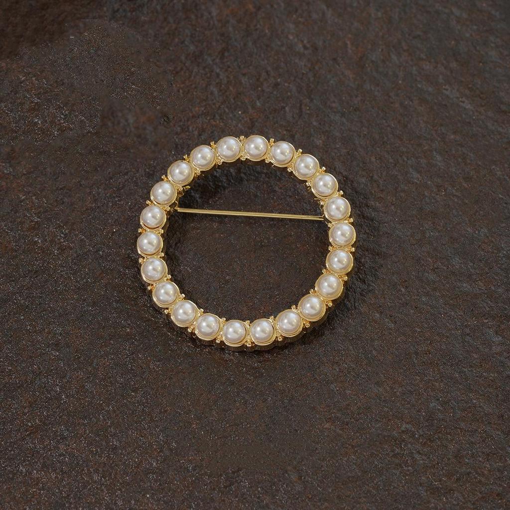 Vintage Gold Pearl Cross Brooch for Women - Baroque Palace Style