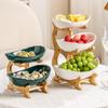Bamboo & Wood Multi-layer Fruit Bowl and Pastry Plate - Creative Double-layer Ceramic Snack Holder for Home.
