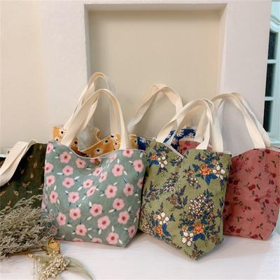 Flower Print Corduroy Tote Women Handbags Casual Small Bento Bags for Women Shopper Purses Female Mummy Bag