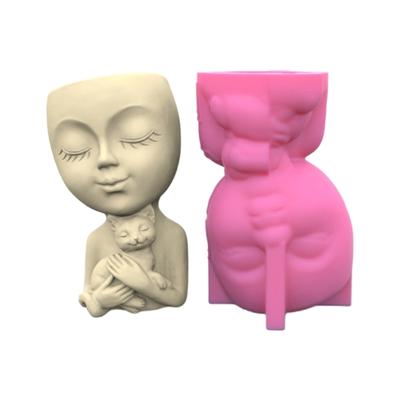 Girl Gypsum Flower  Silicone Resin Mold Epoxy Resin Casting Mold Succulent Vase Cement Mold Candle Holder Mold